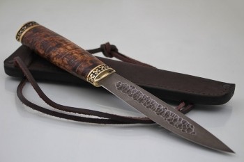 Якутский нож средний "БЫHAХ" кованая ХВ-5. Рукоять карельская береза, латунь.